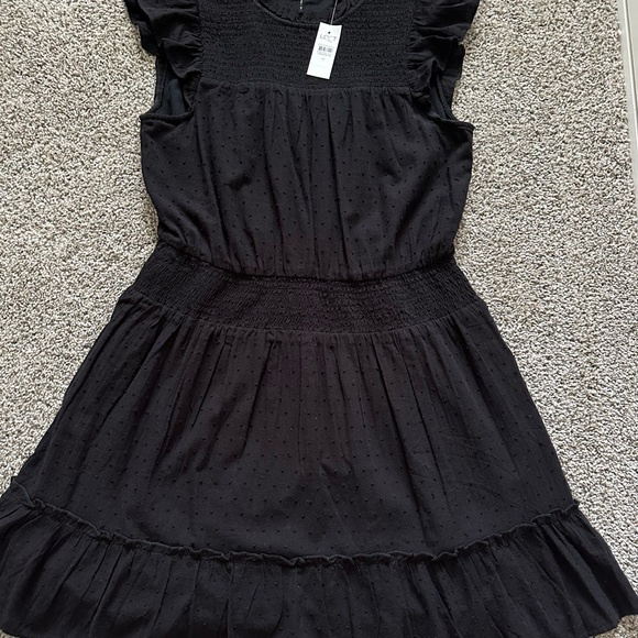 NWT!! - LOFT Clip Smocked Black Ruffle Pointelle Dress - Size Medium - Picture 3 of 4